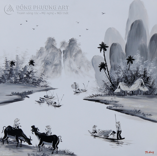 tranh-ve-canh-dong-que-den-trang-trang-tri-hinh-vuong-50x50-cm-tv50x50cdqdt