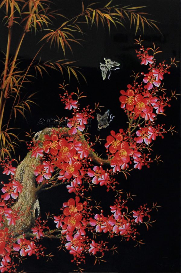 Tranh sơn mài đào đen treo tường