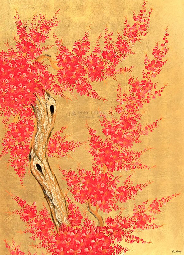 Tranh sơn mài đào vàng treo tường
