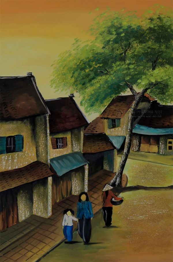 Tranh sơn mài phố cổ treo tường